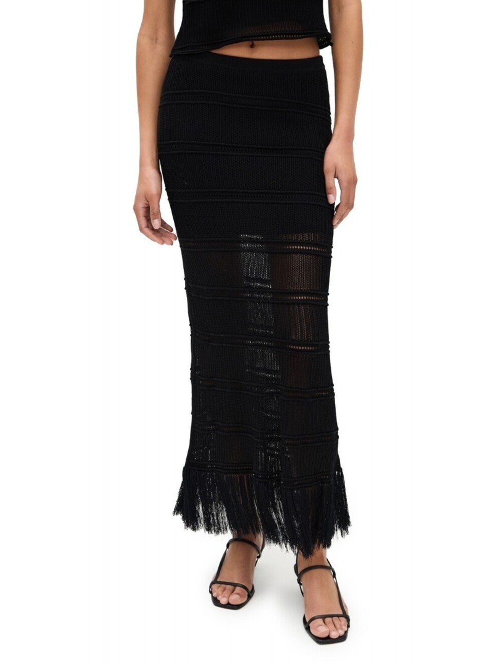 89$ Z Supply Flynn Crochet Fringe Knit Midi Skirts Size L Black